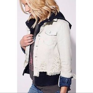 Free People Double Weave Distressed Denim Jacket